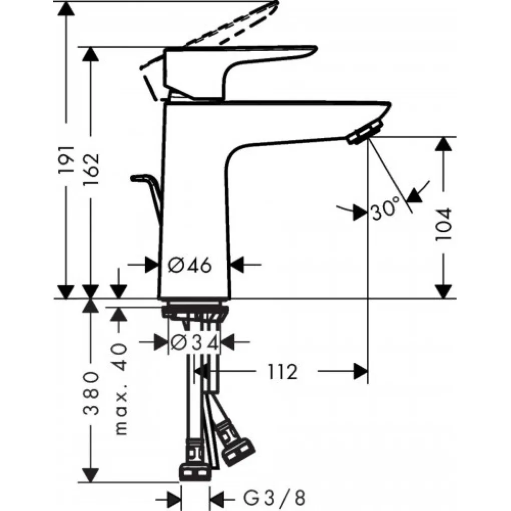 Змішувач для раковини Hansgrohe Talis E зі зливним гарнітуром (71715000)- Фото 2